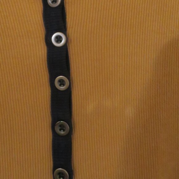 Point Tan Half Button Down Rib Knit Tee with Black Cuffs - Picture 3 of 4